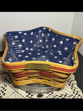Longaberger 2001 Holiday Hostess Shining Star Basket Large Cloth Plastic Liners